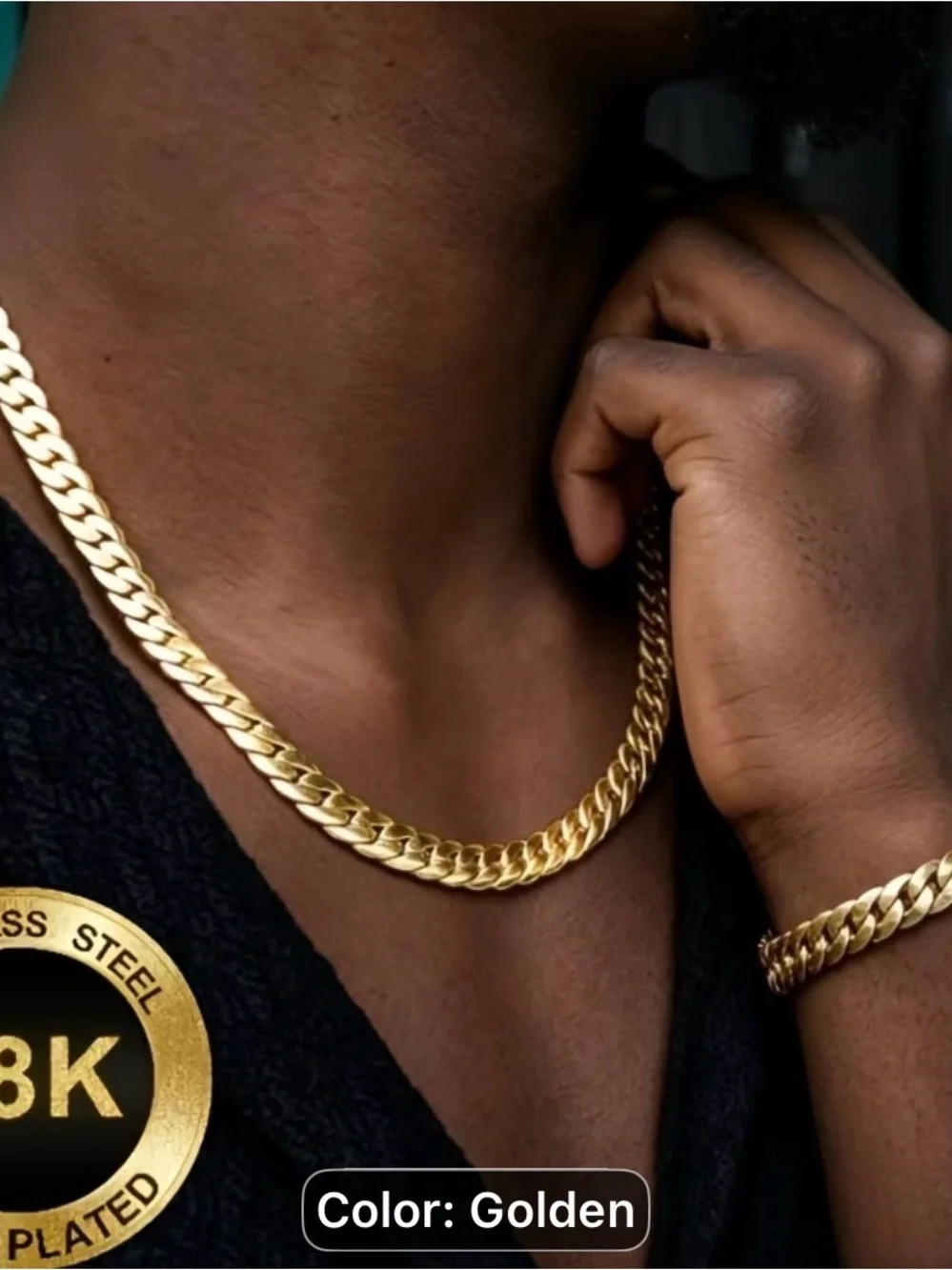 Gold-Tone Cuban Link Necklace & Bracelet Set - Men